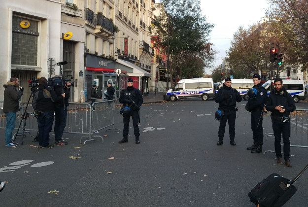 Police activity by the Bataclan concert hall, Paris, one of the venues for the attacks in the French capital which are feared to have killed around 120 people. 