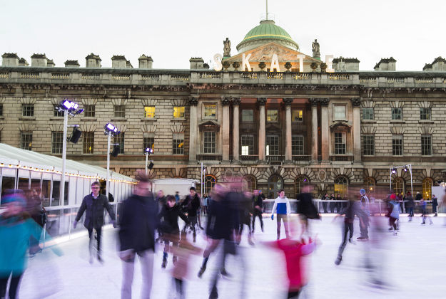 People ice skate at Somerset House in London. 