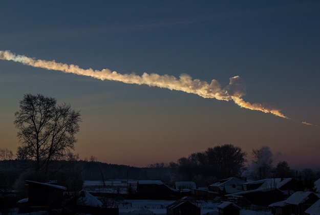 Meteor trace in the Urals, Russia, 2013.